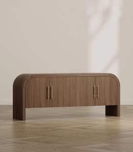 Buffet en bois de teck avec des coins arrondis lisses - Product Image 1