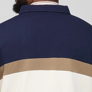 Men's <b>Long</b> <b>Sleeve</b> Striped Knitted Polo <b>Shirt</b> Color Blocked Casual Design <b>Navy</b> Beige White - Product Image 2