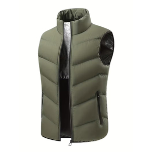 Chaleco Verde Oliva para Hombre, Cuello Alto, Cierre Frontal, Transpirable, Resistente al Viento, Térmico, de Secado Rápido, Informal, Color Sólido, Algodón - Product Image 1