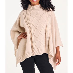 Suéter Casual de Mujer Personalizado de Alta Calidad, Tejido de Punto Trenzado, con Patrón Tropical a Cuadros, de Poliéster/Algodón, de Longitud Media, Estilo Chal - Product Image 2