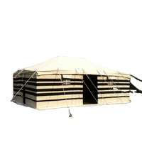 Tenda Kanvas Padang Pasir Bergaris Hitam & Putih, Kualitas Tinggi untuk Berkemah Luar Ruangan Tenda Safari Mewah Tempat Berlindung Deluxe Timur Tengah