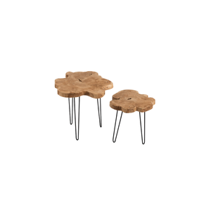 ARTERRA Luxury Premium Round Shape Teak Wood Slice <b>Table</b> Modern Organic Coffee <b>Table</b> <b>Nesting</b> Side <b>Table</b> Set - Product Image 1