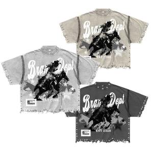 Custom High Quality Vintage Boxy Cropped Acid <b>Wash</b> Graphic Distressed T-shirt 100% Cotton Streetwear Plus Size Knitted Printed - Product Image 2