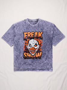 T-shirt graphique vintage délavé personnalisé pour homme, coupe oversize, style streetwear, imprimé clown d'horreur, manches courtes, col rond, en coton, décontracté - Product Image 5