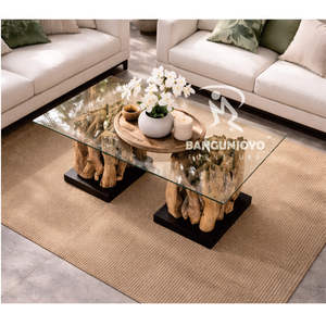 Table basse convertible extensible et pliable en teck massif rustique, mobilier d'extérieur pour la maison et le salon - Product Image 3