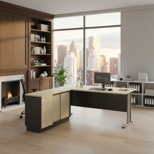 Bureau contemporain en L en aggloméré, design autoportant avec armoire de rangement intégrée pour usage commercial et hospitalier - Product Image 1