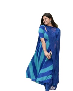 Attrayant main bloc impression Georgette soie multicolore broderie travail longue Flair robe femmes Festival saison semi-cousu - Product Image 1