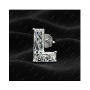 Regalos de Navidad, Pendientes de Plata de Ley 925 con Diamante Cultivado en Laboratorio Certificado por GIA IGI, Letra Inicial del Alfabeto L, Oro Fino, para Él y para Ella - Product Image 1