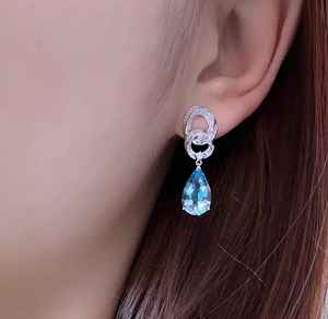 Pendientes Colgantes de Aguamarina Santa María en Oro Blanco de 18K Hechos a Mano, Joyería Fina de Lujo, Regalo Elegante y Brillante para Mujer - Product Image 3