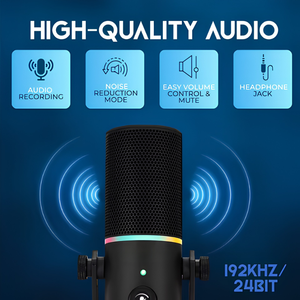 RGB Gaming <b>USB</b> Microphone with Noise Reduction, Mute Button, Volume Control, Headphone Jack for Streaming and Podcasting - Product Image 4