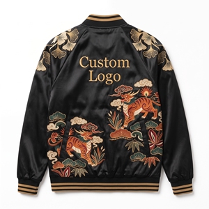 <b>Mens</b> Satin Bomber <b>Jacket</b> Embroidered Trendy Varsity Style <b>Black</b> Gold Trim Custom Logo Streetwear Casual Fashion Coat <b>Jacket</b> - Product Image 2