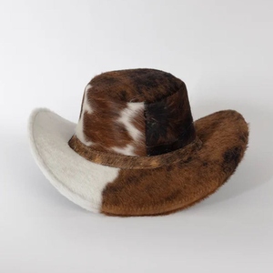 GENERSA SPORTS Chapeau de cowboy unisexe en fausse fourrure à large bord, décontracté, taille adulte 50-52cm, motif marron et blanc, impression par sublimation, lot de quatre - Product Image 4