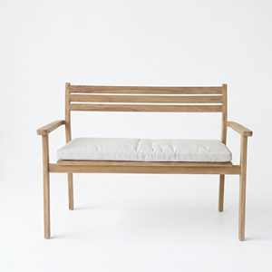 wholesale modern minimalist teak wood garden <b>bench</b> outdoor patio two seater wooden sofa seating with white <b>cushion</b> furniture set - Product Image 1