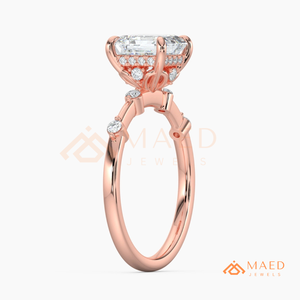 Elegant Asscher Cut Diamond <b>Ring</b> in 14kt Rose Gold – <b>Dainty</b> Bezel-Set Accent Band - Product Image 5