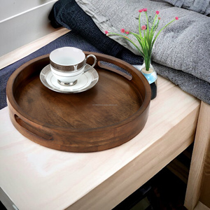 Bandeja de servicio de madera de acacia con asas, bandeja decorativa de melamina acrílica para el desayuno en la cama, sala de estar, uso de mesa de café - Product Image 6