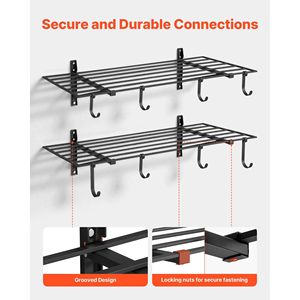 Scaffalatura a Parete in Acciaio a 2 Livelli per Garage, 2 x 4 Piedi (24 x 48 Pollici) per Ripiano, 24 Ganci, Design Flottante, Unità di Stoccaggio a Parete - Product Image 4