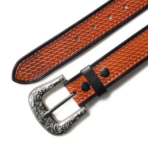 Cheap Strong High end Fashion <b>Harness</b> Men's Western Unisex Genuine Pure Embossed Leather Name Belts Trendy <b>Black</b> Alloy Buckle - Product Image 3