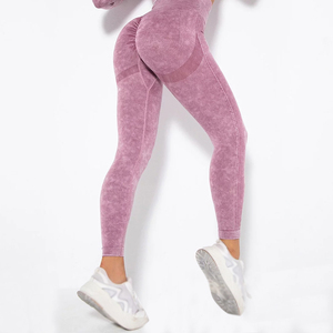 Leggings de mujer con cintura baja en V y efecto fruncido en glúteos, en denim azul con lavado ácido, sin costuras, de alta elasticidad, para deporte, yoga, gimnasio y ciclismo. - Product Image 6