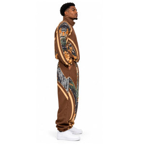 Ensemble de survêtement camouflage marron pour homme, manches longues, fermeture éclair sur le devant, décontracté, deux pièces, imprimé par sublimation, coupe classique, pour l'automne - Product Image 4