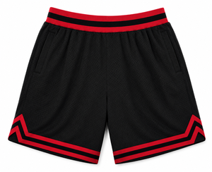 Mens Black Mesh Basketball Shorts <b>Red</b> Trim Elastic Waist Casual Athletic Wear Regular Fit Summer Shorts - Product Image 4