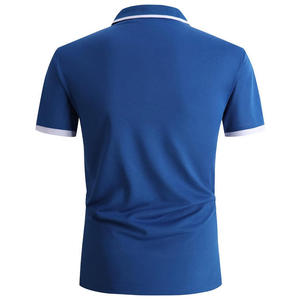 เสื้อโปโลแขนสั้นสีน้ำเงินสำหรับผู้ชาย แต่งขอบตัดสี ทรงปกติ ผ้าฝ้ายอ๊อกซ์ฟอร์ด สวมใส่สบาย - Product Image 2