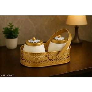 Élégant pot à fruits secs blanc et or avec plateau décoratif en métal, boîte de rangement pour noix, idéal pour les cadeaux festifs et la décoration de salon de luxe - Product Image 1