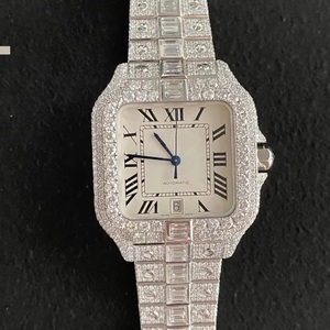 Reloj Iced Out Baguette Link Plateado con Números Romanos Cuadrados, Mecánico Automático, Estilo Hip Hop, para Hombre, de Lujo Premium - Product Image 3