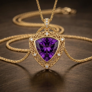 Wholesale 925 Sterling <b>Silver</b> 18K Gold Plated Blue Amethyst Necklace 16 Inch 10g 10mm Trillion Cut Trendy Jewelry Factory Price - Product Image 3