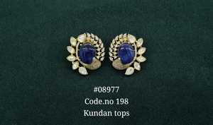 08977kundan <b>stud</b> earring Kundan zircon stone earrings Gold plated brass Floral <b>stud</b> earrings for Wedding Party Bridal Wear - Product Image 4