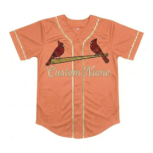 Maillot de baseball personnalisé des Cardinals, couleur pêche, manches courtes, boutons sur le devant, imprimé, léger, respirant, vêtement de sport, coupe classique - Product Image 1