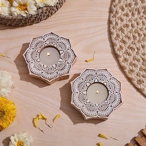 Portavelas de Madera Hecho a Mano, Redondo, Decorativo, para Velas de Té, Cortado con Láser, para Decoración Navideña del Hogar - Product Image 3