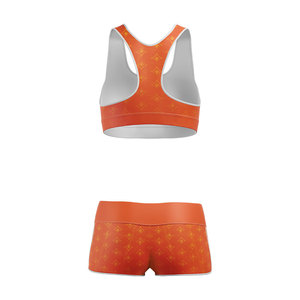 ชุดเซ็ตเสื้อครอปแบบ Racerback พิมพ์ลาย OEM กางเกงขาสั้นเอวสูง ผ้าโพลีเอสเตอร์ผสมสแปนเด็กซ์ ระบายอากาศได้ดี พิมพ์ลายแบบ Sublimation เหมาะสำหรับใส่เล่นโยคะ - Product Image 6