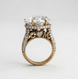 Vintage <b>Gold</b> Tone Engagement <b>Ring</b> Round Brilliant Diamond Look Claw <b>Set</b> Inlaid Letter Band for Women Gift - Product Image 1