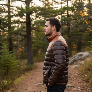 Veste d'hiver rembourrée en cuir véritable Cold Defense, protection contre le froid, imperméable, réversible, teinte, offrant une chaleur constante - Product Image 1