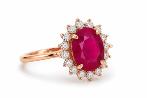 Bague de mariage ovale de luxe avec halo de rubis et accents de diamants pour femme, or 10K 14K 18K, argent 925 935 plaqué rhodium, bijoux fins - Product Image 2