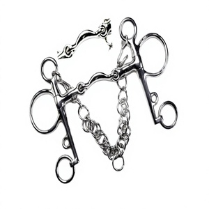 Riaz Jamal Mors d'équitation en acier inoxydable avec logo personnalisé, style western, mors Quarter Moon et mors Pelham Dog Bone - Product Image 1