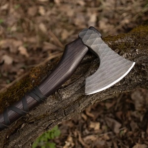 A&M ENTERPRISES Handmade Viking <b>Axe</b> with Textured Diamond Cut Steel Head Dark <b>Wooden</b> Handle Wrapped in Cord and Matching Knives - Product Image 4