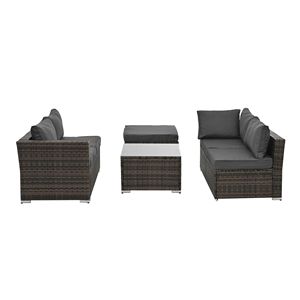 4 pezzi stagionale Set di mobili da giardino in vimini in PE con tavolino in vetro temperato per esterni mobili stagionali - Product Image 5
