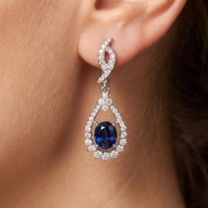 Boucles d'oreilles pendantes en saphir en or blanc massif 18 carats de haute qualité, fabriquées en Chine, pour femmes, pour mariage - Product Image 4