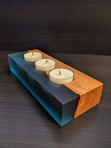 Portavelas Decorativo de Lujo en Madera Natural y Resina, con Patrón de Cascada en Resina Epoxi Translúcida, Craftera Exports - Product Image 6