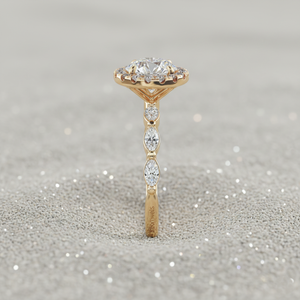 แหวนหมั้นวินเทจทรงมาร์คีส์ประดับเพชรแบบวงแหวนรอบๆ ชุบทองคำสีกุหลาบ - Product Image 4