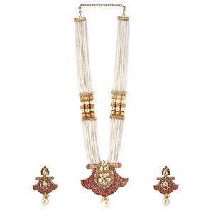 Ensemble collier et boucles d'oreilles ethniques en alliage de zinc plaqué or avec motif de fleurs en perles d'imitation pour les bijoux de mariage pour femmes - Product Image 4