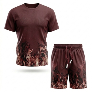 Ensemble deux pièces personnalisé, t-shirts et shorts en polyester/coton, impression par sublimation, ensemble de survêtement unisexe, séchage rapide, nom de marque personnalisé - Product Image 2