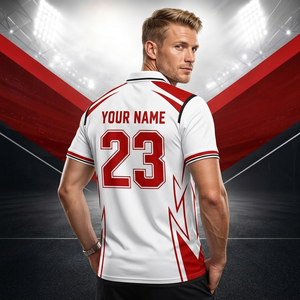 Custom <b>Men's</b> Sporty Breathable Jersey <b>for</b> <b>Shirt</b> White Red Solid Short Sleeve Quick Dry Button Front OEM Service Made Bangladesh - Product Image 4