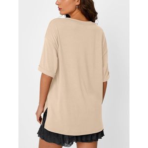 T-shirt OEM Femme Col V Coupe Slim Manches Courtes Logo Personnalisé Anti-boulochage Teint Uni Coton Respirant 2026 Pakistan - Product Image 2