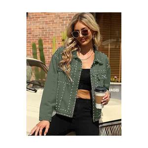 Veste en cuir de vachette à rivets style punk pour femme, col rabattu, coupe ajustée, décontractée, respirante, coupe-vent, style motard, pour l'automne - Product Image 4