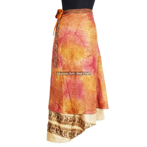 Jupe portefeuille réversible en soie pour femme, taille unique, style sari magique, vintage indien, bohème - Product Image 3