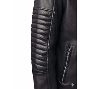 Chaqueta de Cuero de Oveja Negra Hecha a Mano para Hombre, Impermeable, Talla Grande, Estilo Racer, con Detalle de Manga Acolchada para Auto y Motocicleta - Product Image 4