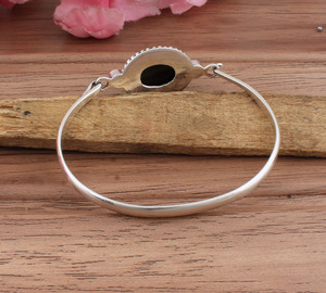 Natural Black Onyx Bangle 925 <b>Silver</b> Plated For Women Vintage Bohemian Style Black Gemstone <b>Cuff</b> <b>Bracelet</b> Handmade For Woman - Product Image 5