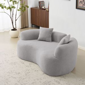 Divano a Due Posti Curvo Grigio da 66,93 Pollici, in Tessuto Teddy Velvet con Spugna a Compressione Totale, Nessun Montaggio Richiesto per Uso in Soggiorni Compatti - Product Image 1